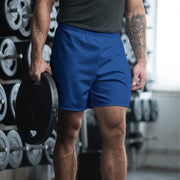 Solid Color Dark Cerulean Unisex Athletic Long Shorts - 2XS