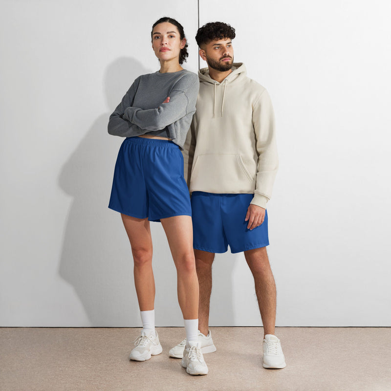 Solid Color Dark Cerulean Unisex Athletic Long Shorts
