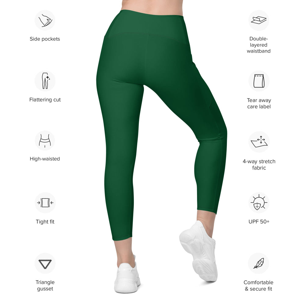 Solid Color Forest Green Leggings with pockets - Womens With Pockets