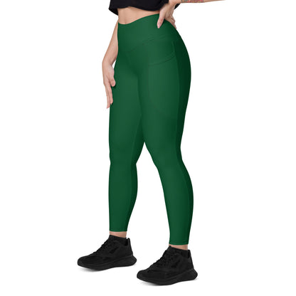 Solid Color Forest Green Leggings with pockets - Womens With Pockets