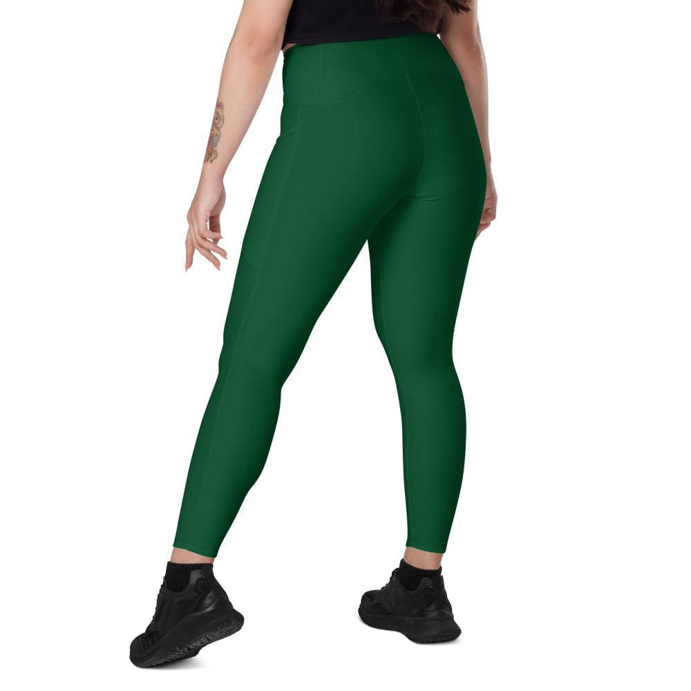 Solid Color Forest Green Leggings with pockets - Womens With Pockets