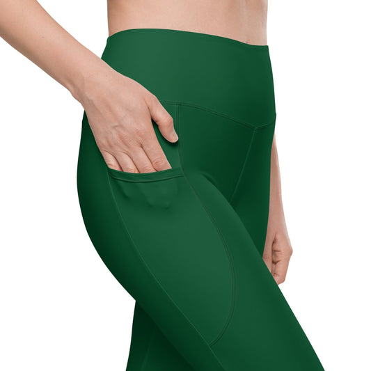 Solid Color Forest Green Leggings with pockets - Womens With Pockets