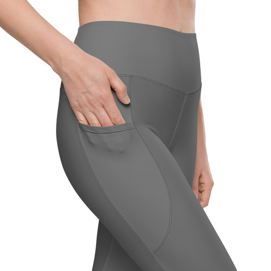 Solid Color Grey Leggings with pockets - Womens With Pockets