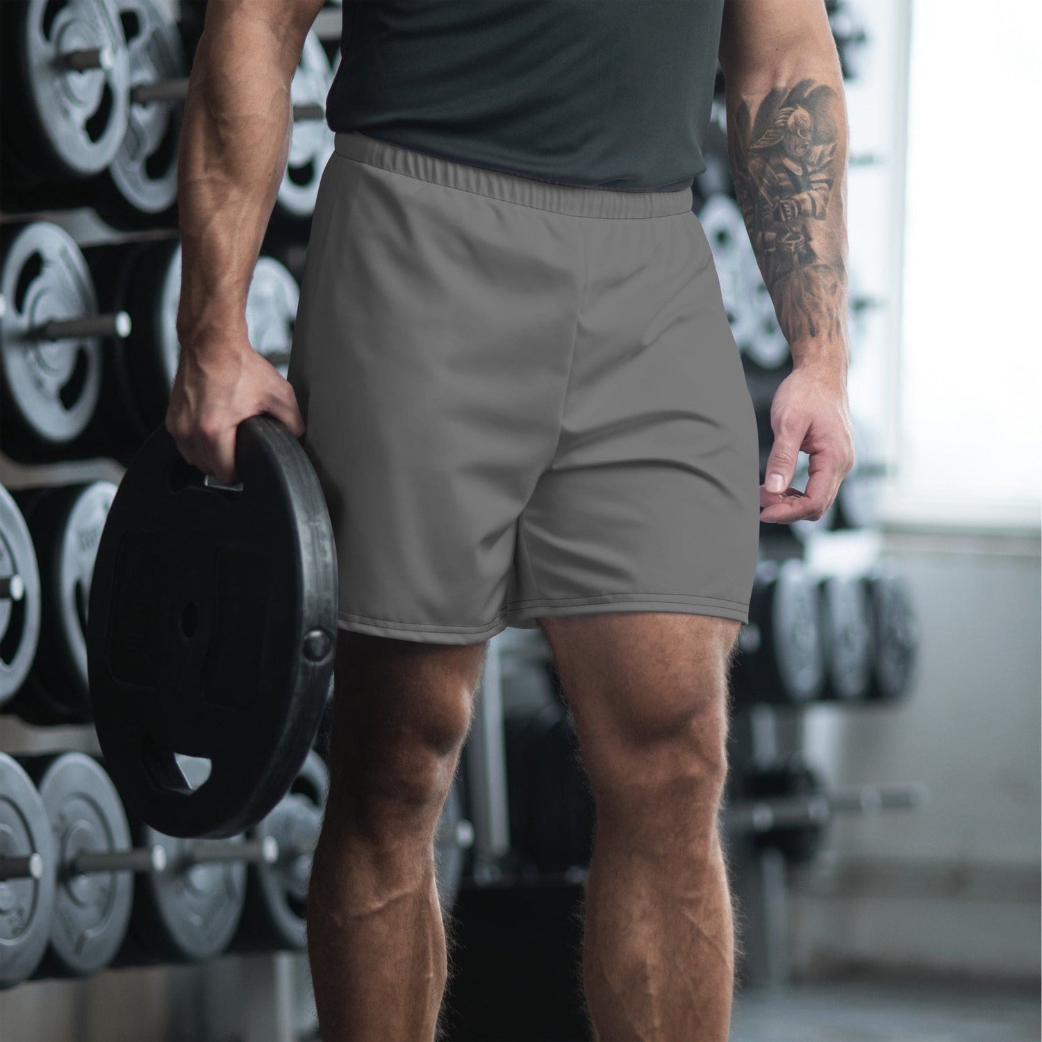 Solid Color Grey Unisex Athletic Long Shorts - 2XS