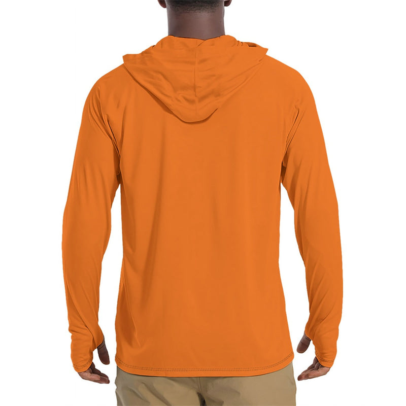 Solid Color Hunter Orange Mens Sunscreen Sports Hoodie With Thumb Holes