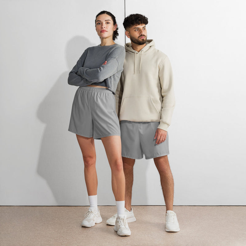 Solid Color Light Gray Unisex Athletic Long Shorts