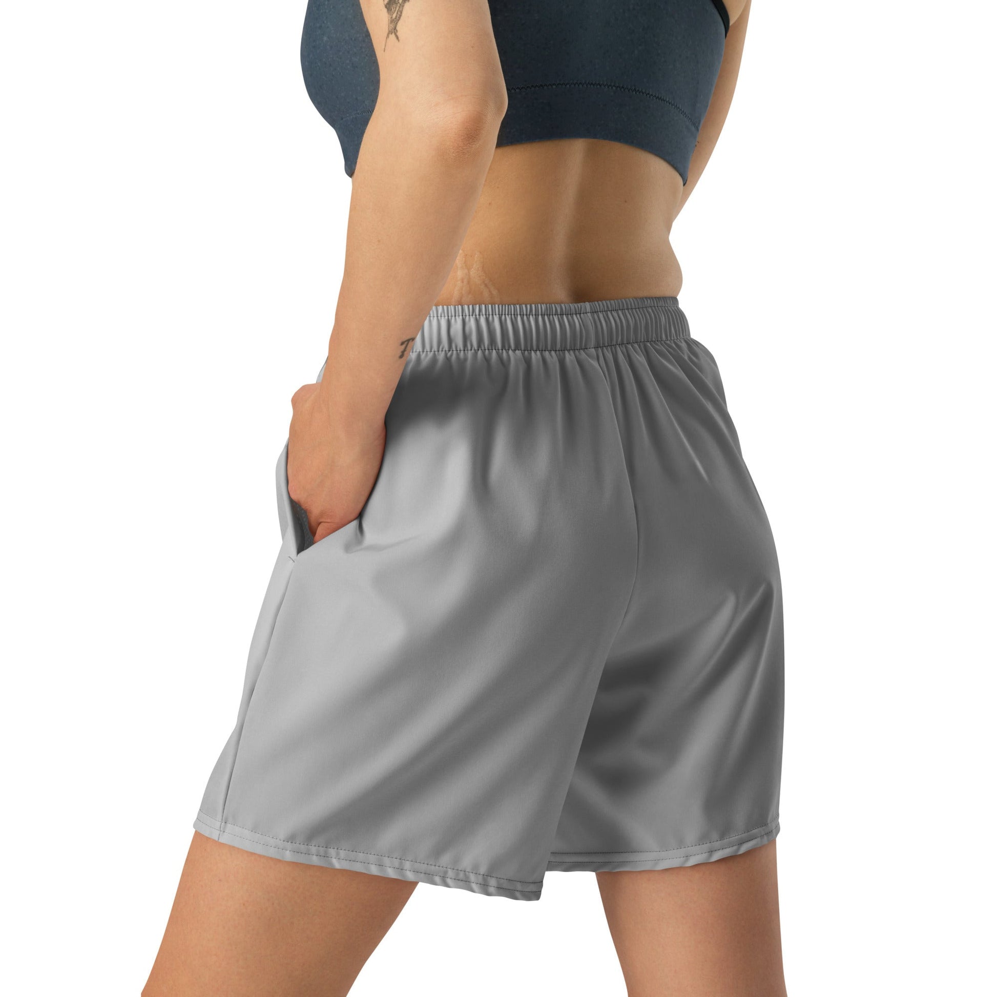 Solid Color Light Gray Unisex Athletic Long Shorts