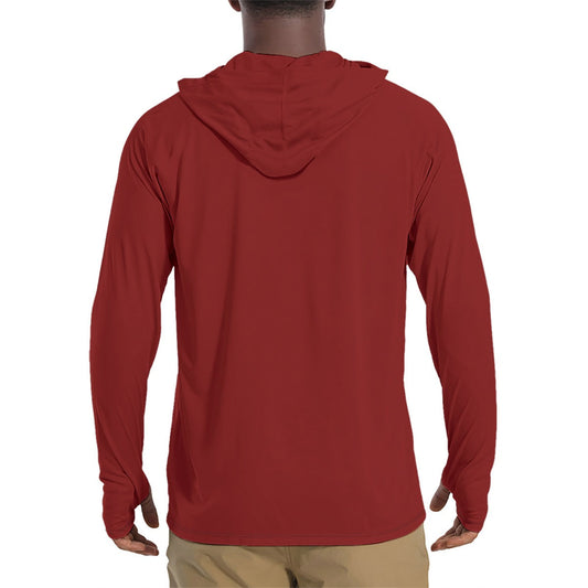 Solid Color Maroon Mens Sunscreen Sports Hoodie With Thumb Holes