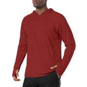 Solid Color Maroon Mens Sunscreen Sports Hoodie With Thumb Holes - S / White