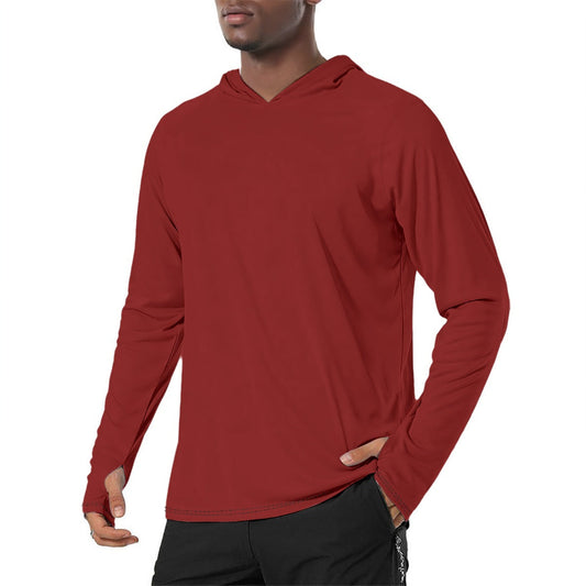Solid Color Maroon Mens Sunscreen Sports Hoodie With Thumb Holes - S / White