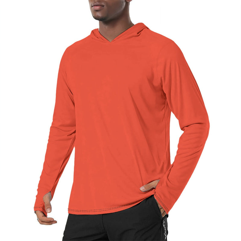 Solid Color NASA Orange Mens Sunscreen Sports Hoodie With Thumb Holes - S / White