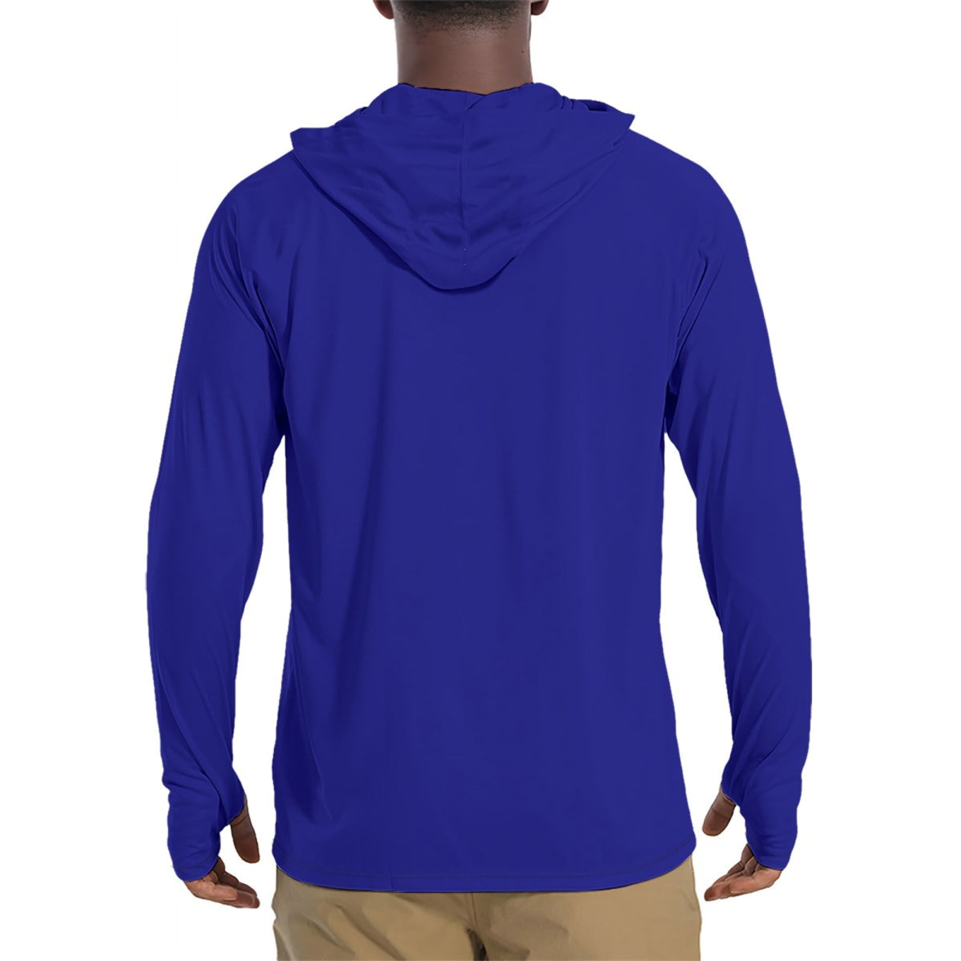 Solid Color Navy Blue Mens Sunscreen Sports Hoodie With Thumb Holes
