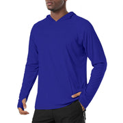 Solid Color Navy Blue Mens Sunscreen Sports Hoodie With Thumb Holes - S / White