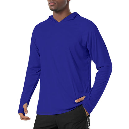 Solid Color Navy Blue Mens Sunscreen Sports Hoodie With Thumb Holes - S / White