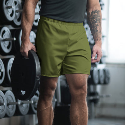 Solid Color Olive Drab Unisex Athletic Long Shorts - 2XS
