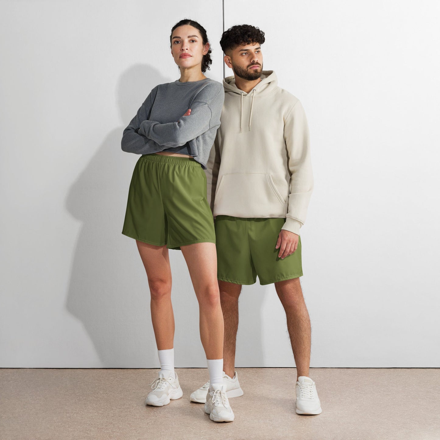 Solid Color Olive Drab Unisex Athletic Long Shorts