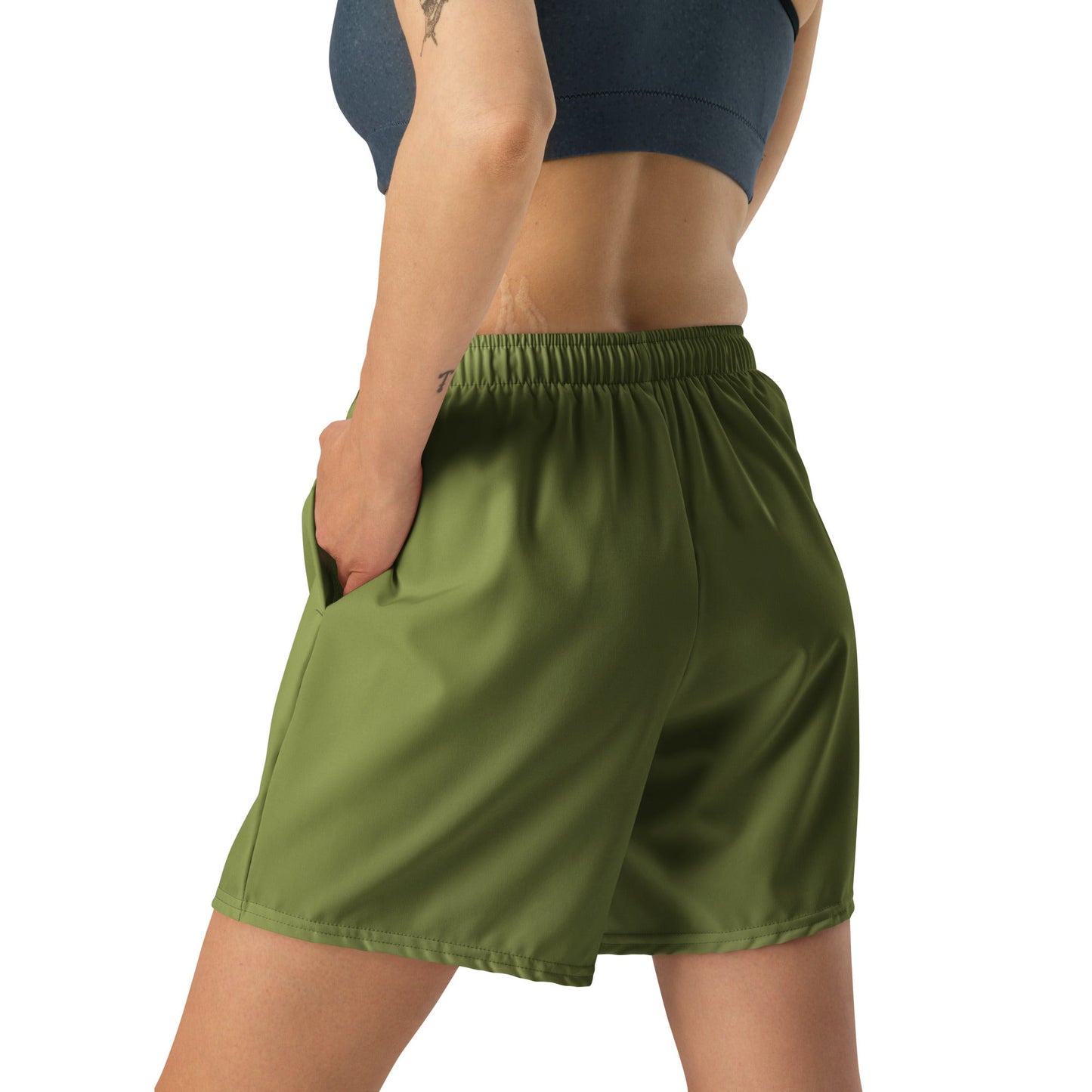 Solid Color Olive Drab Unisex Athletic Long Shorts
