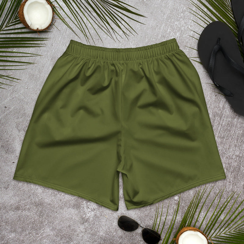 Solid Color Olive Drab Unisex Athletic Long Shorts