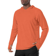 Solid Color Outrageous Orange Mens Sunscreen Sports Hoodie With Thumb Holes