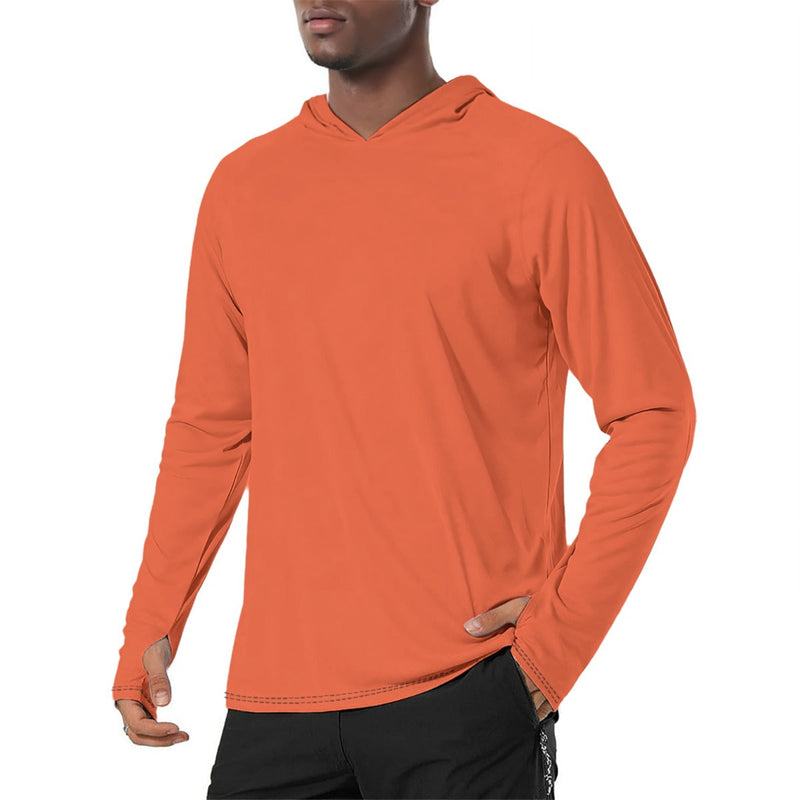 Solid Color Outrageous Orange Mens Sunscreen Sports Hoodie With Thumb Holes
