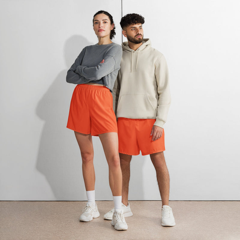 Solid Color Outrageous Orange Unisex Athletic Long Shorts