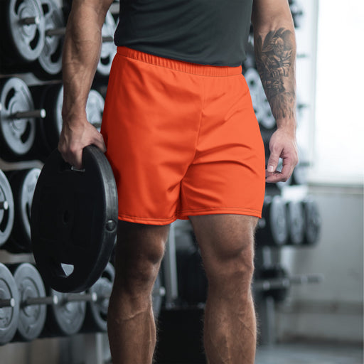 Solid Color Outrageous Orange Unisex Athletic Long Shorts - 2XS