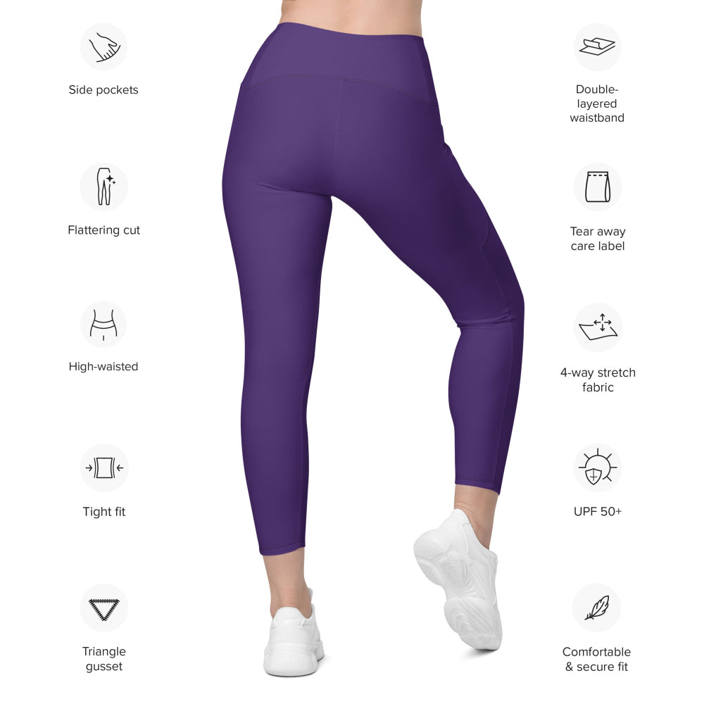 Solid Color Purple Leggings with pockets - Womens With Pockets