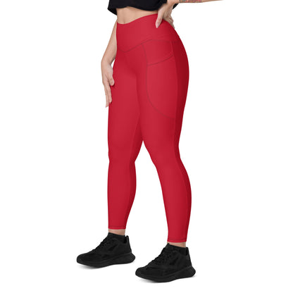 Solid Color Red Leggings with pockets - Womens With Pockets