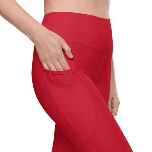 Solid Color Red Leggings with pockets - Womens With Pockets