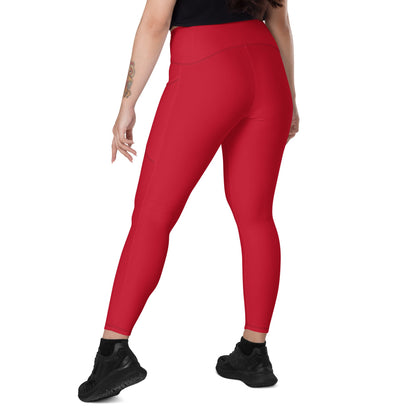 Solid Color Red Leggings with pockets - Womens With Pockets