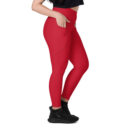 Solid Color Red Leggings with pockets - Womens With Pockets