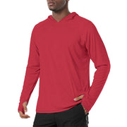 Solid Color Red Mens Sunscreen Sports Hoodie With Thumb Holes
