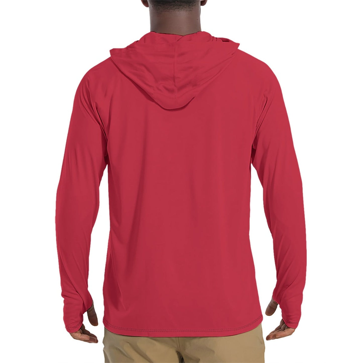 Solid Color Red Mens Sunscreen Sports Hoodie With Thumb Holes - S / White