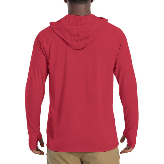 Solid Color Red Mens Sunscreen Sports Hoodie With Thumb Holes - S / White