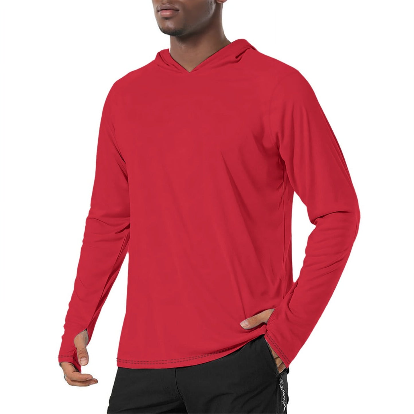 Solid Color Red Mens Sunscreen Sports Hoodie With Thumb Holes - S / White