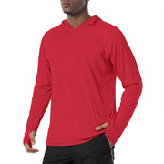 Solid Color Red Mens Sunscreen Sports Hoodie With Thumb Holes - S / White