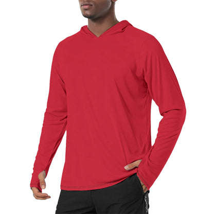 Solid Color Red Mens Sunscreen Sports Hoodie With Thumb Holes - S / White