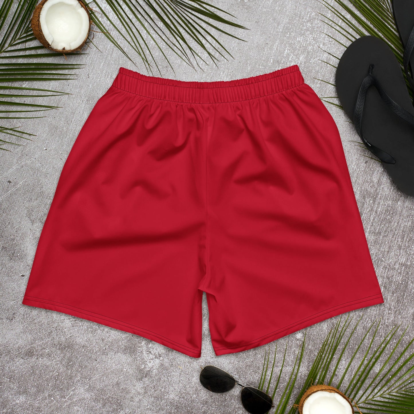 Solid Color Red Unisex Athletic Long Shorts