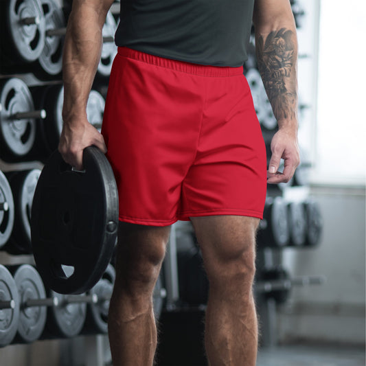 Solid Color Red Unisex Athletic Long Shorts - 2XS