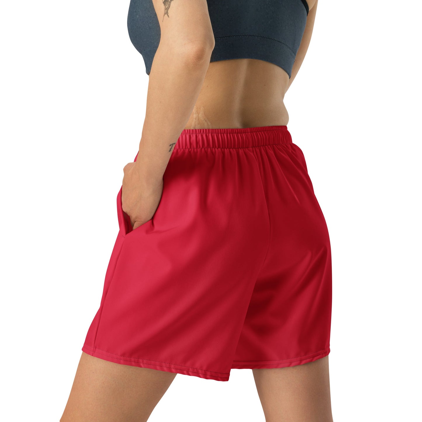 Solid Color Red Unisex Athletic Long Shorts