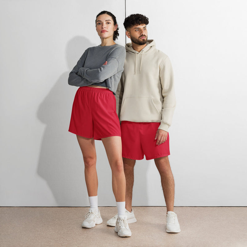 Solid Color Red Unisex Athletic Long Shorts