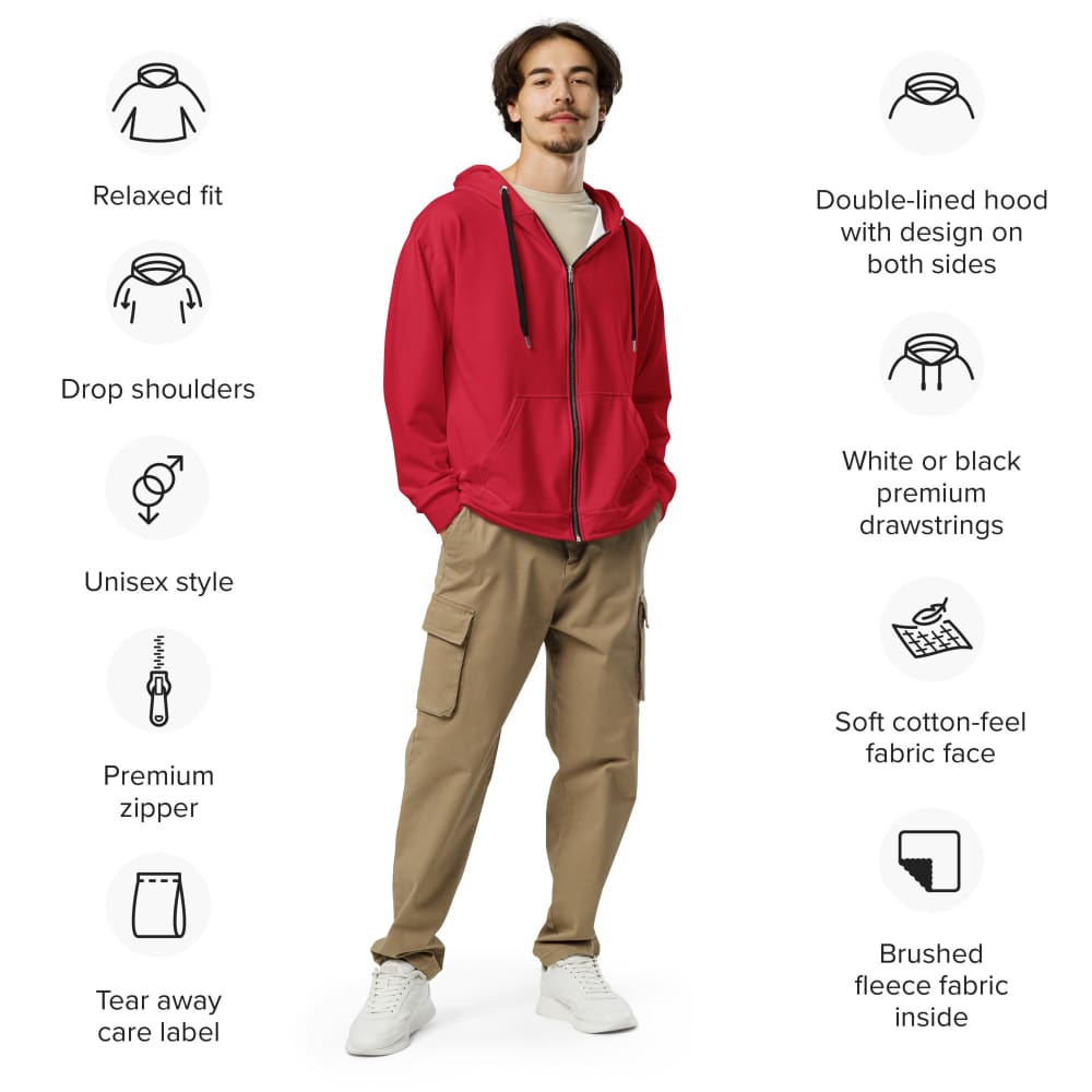 Solid Color Red Unisex zip hoodie - Unisex Zip Hoodie