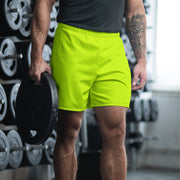 Solid Color Safety Yellow Unisex Athletic Long Shorts - 2XS