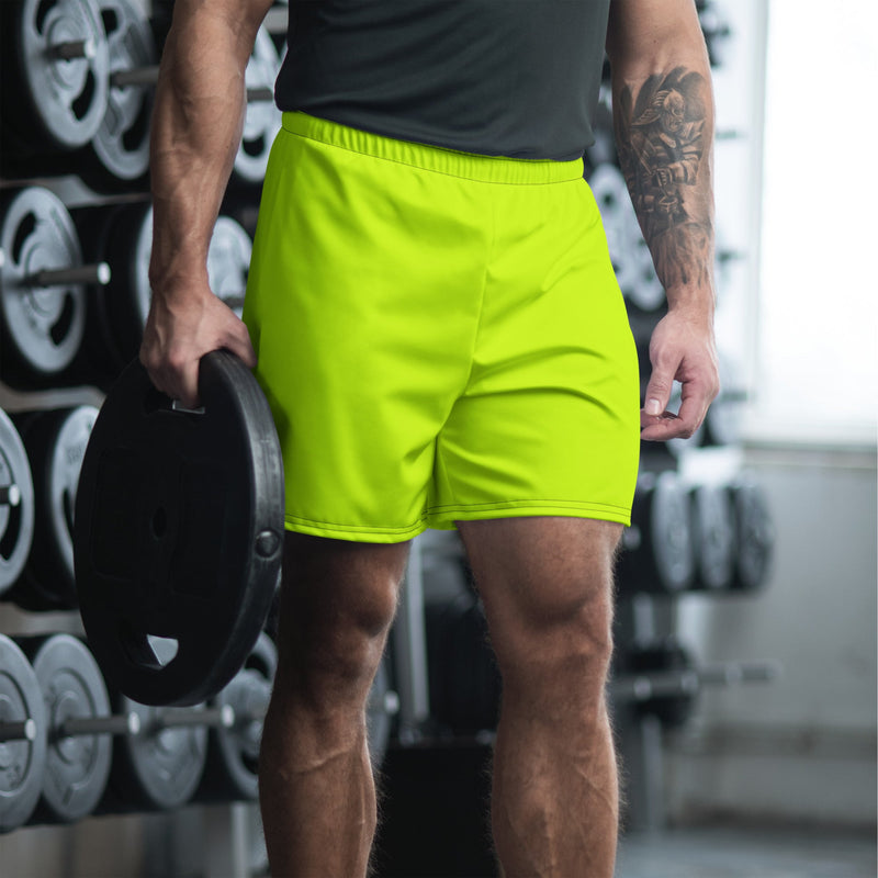Solid Color Safety Yellow Unisex Athletic Long Shorts - 2XS