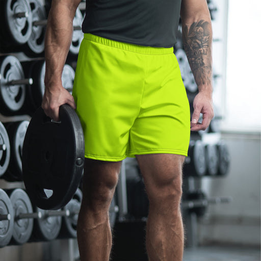 Solid Color Safety Yellow Unisex Athletic Long Shorts - 2XS
