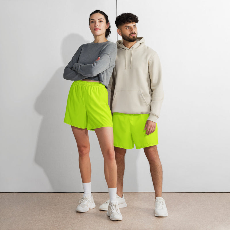 Solid Color Safety Yellow Unisex Athletic Long Shorts