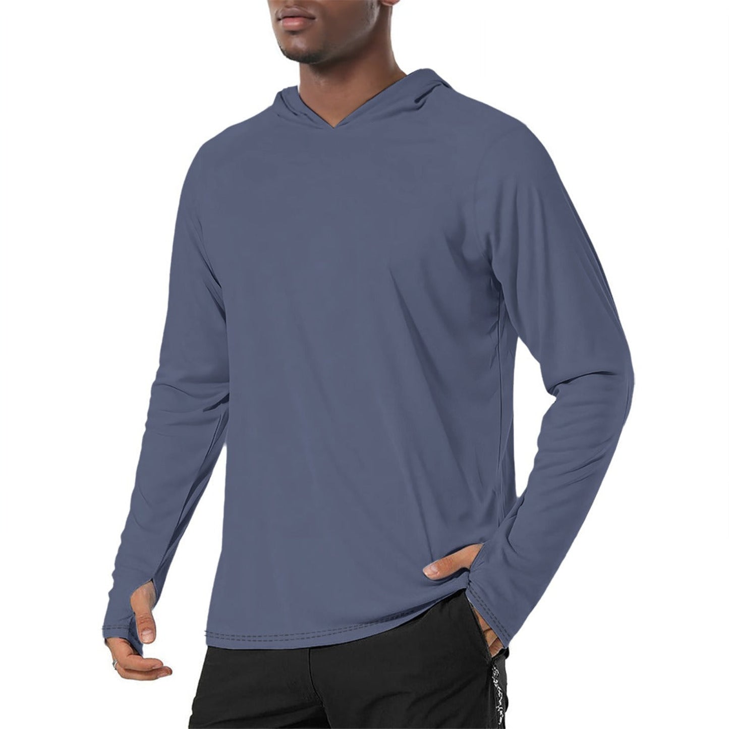 Solid Color SWAT Blue Mens Sunscreen Sports Hoodie With Thumb Holes - S / White
