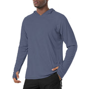 Solid Color SWAT Blue Mens Sunscreen Sports Hoodie With Thumb Holes - S / White