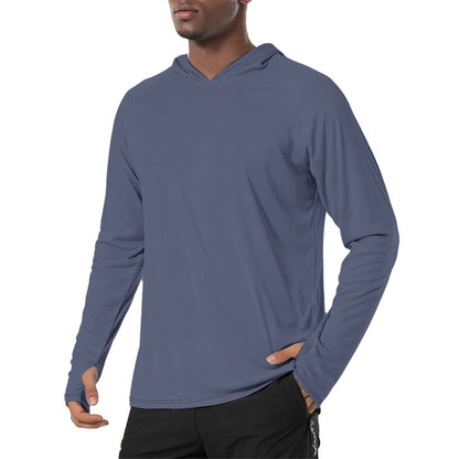 Solid Color SWAT Blue Mens Sunscreen Sports Hoodie With Thumb Holes - S / White