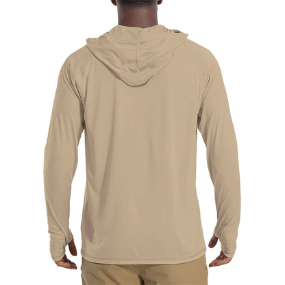 Solid Color Tan Mens Sunscreen Sports Hoodie With Thumb Holes